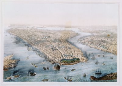 Vista aerea di New York e Brooklyn, inciso da T.H. Muller, pubblicato da L. Turgis, Parigi, c.1850 da Simpson